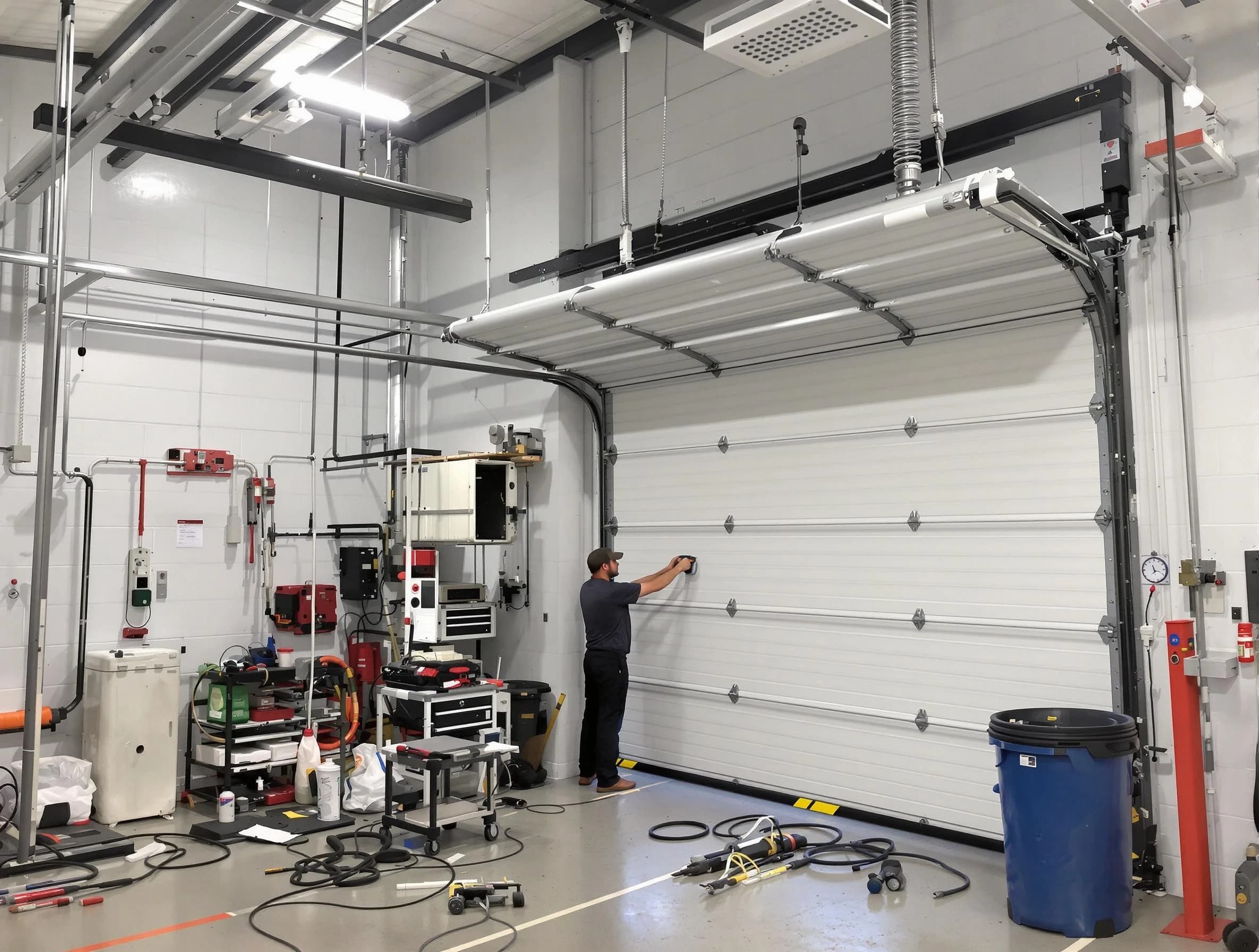 West Haven Garage Door Repair certified technician performing commercial door repair at a West Haven business facility