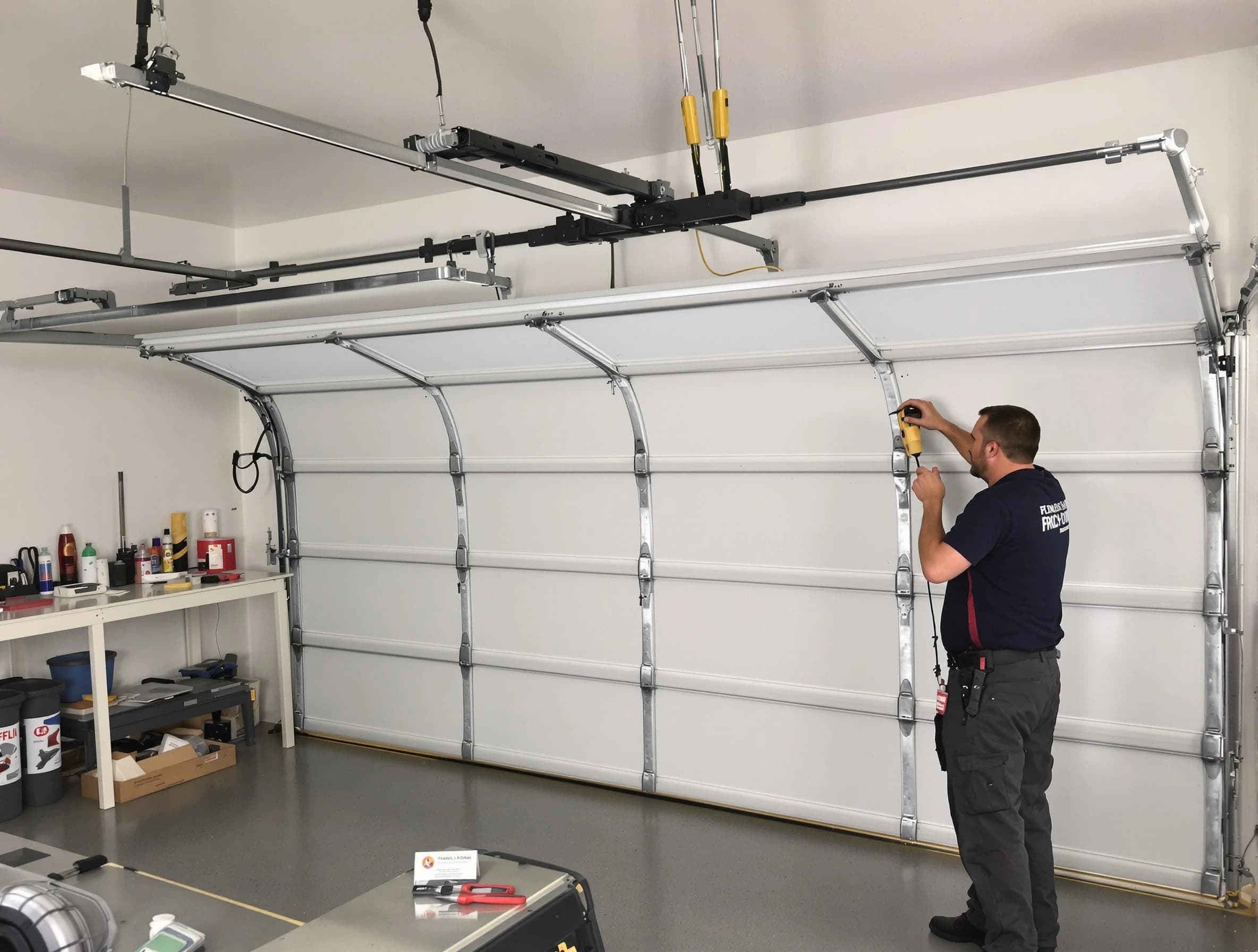 West Haven Garage Door Repair certified technician performing overhead door system repair in West Haven