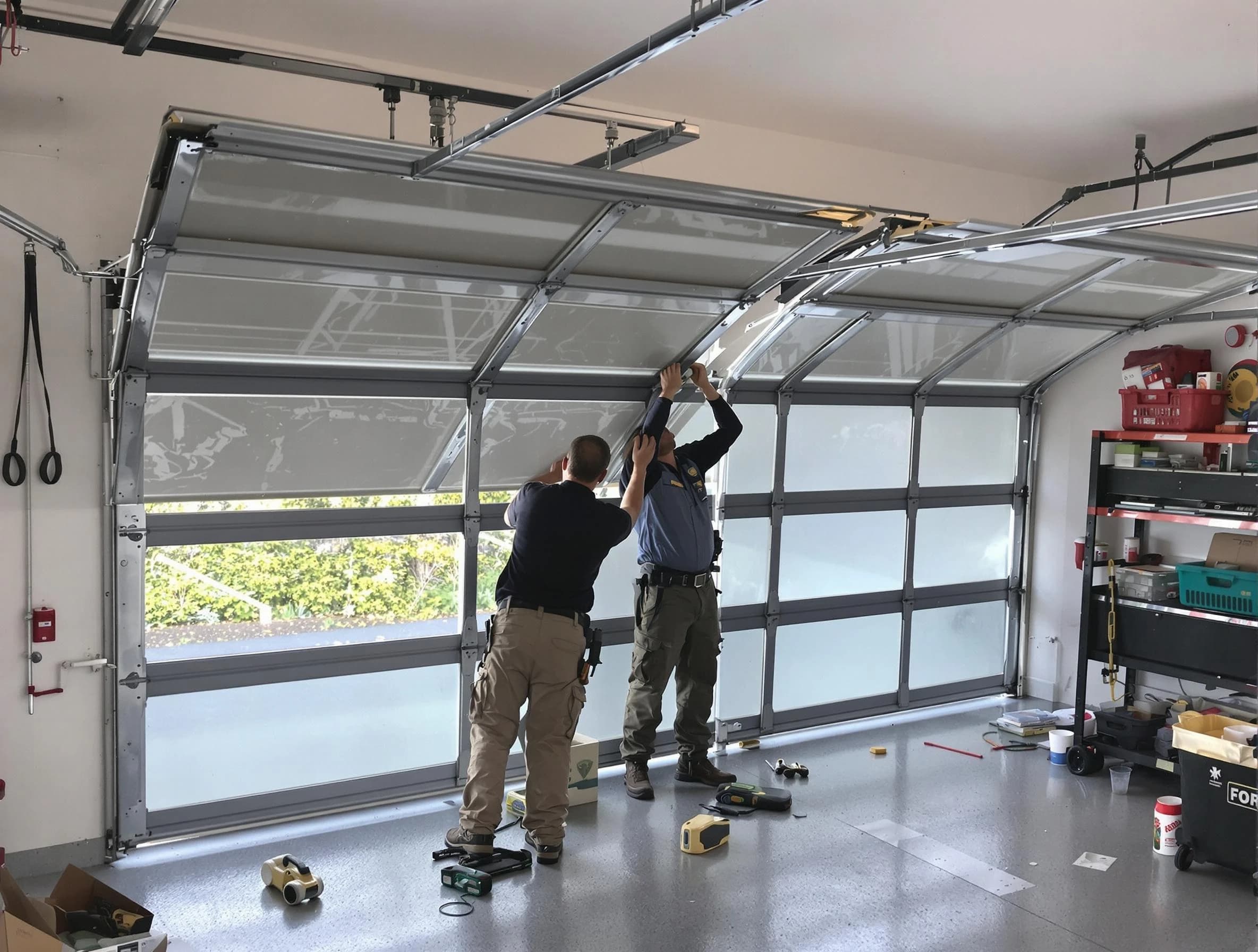 West Haven Garage Door Repair expert performing precise panel replacement on West Haven garage door