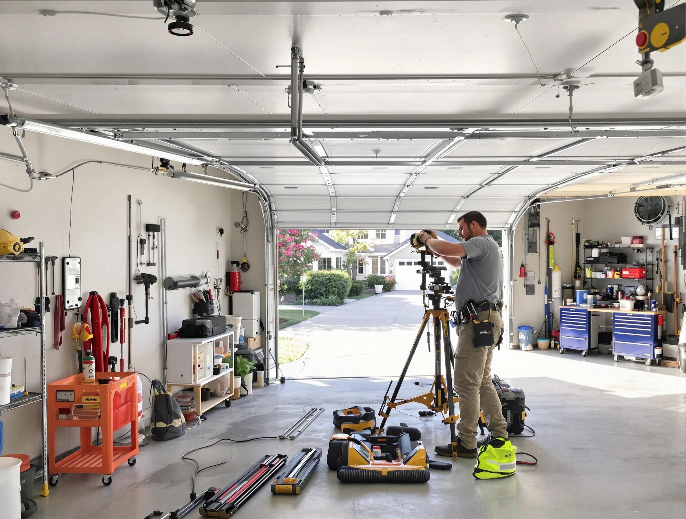 West Haven Garage Door Repair specialist performing laser-guided track alignment in West Haven